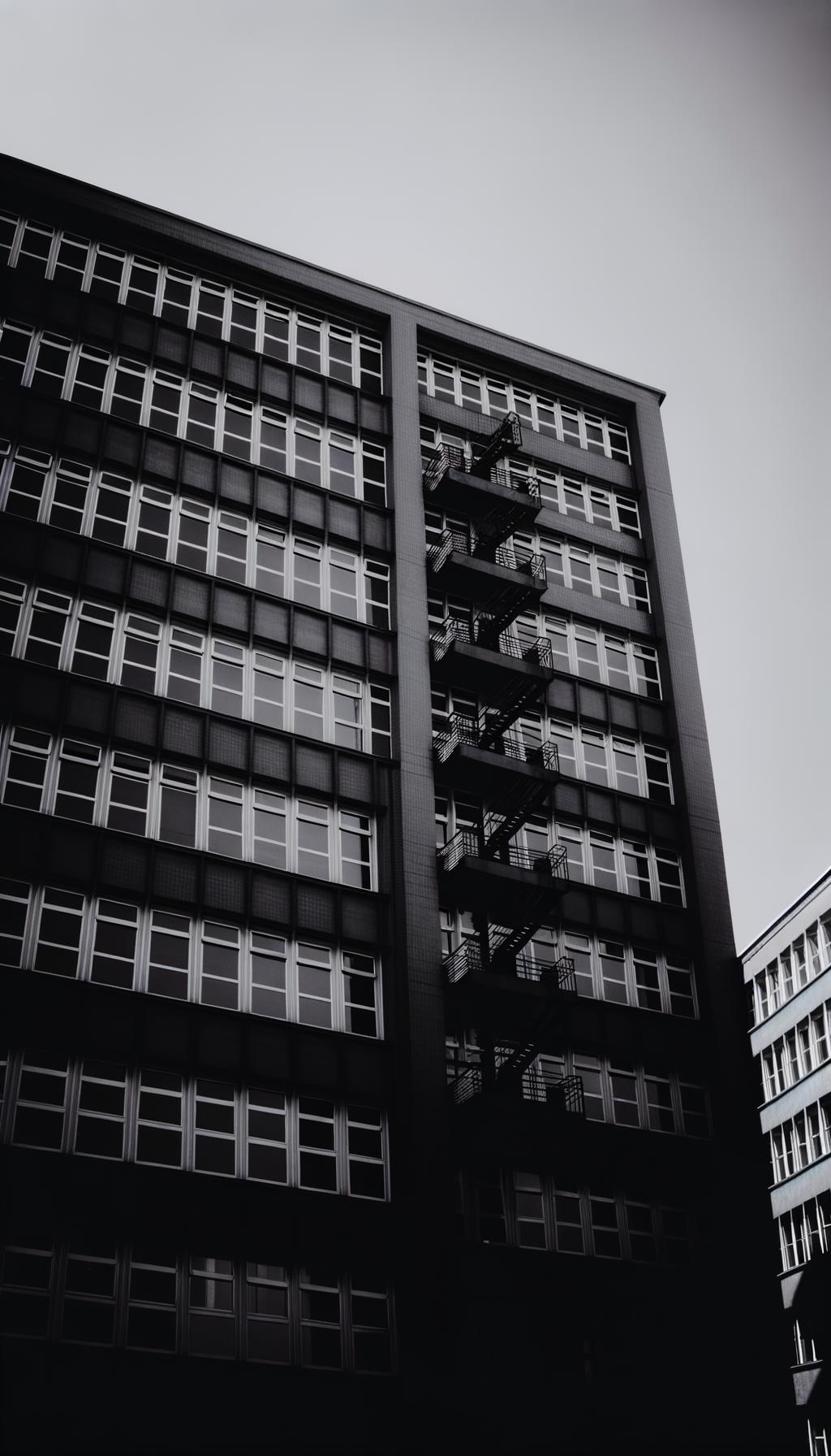 Photo of an office building in black and white