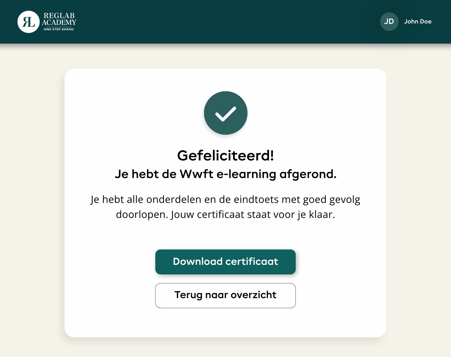 UI e-learning - certificaat